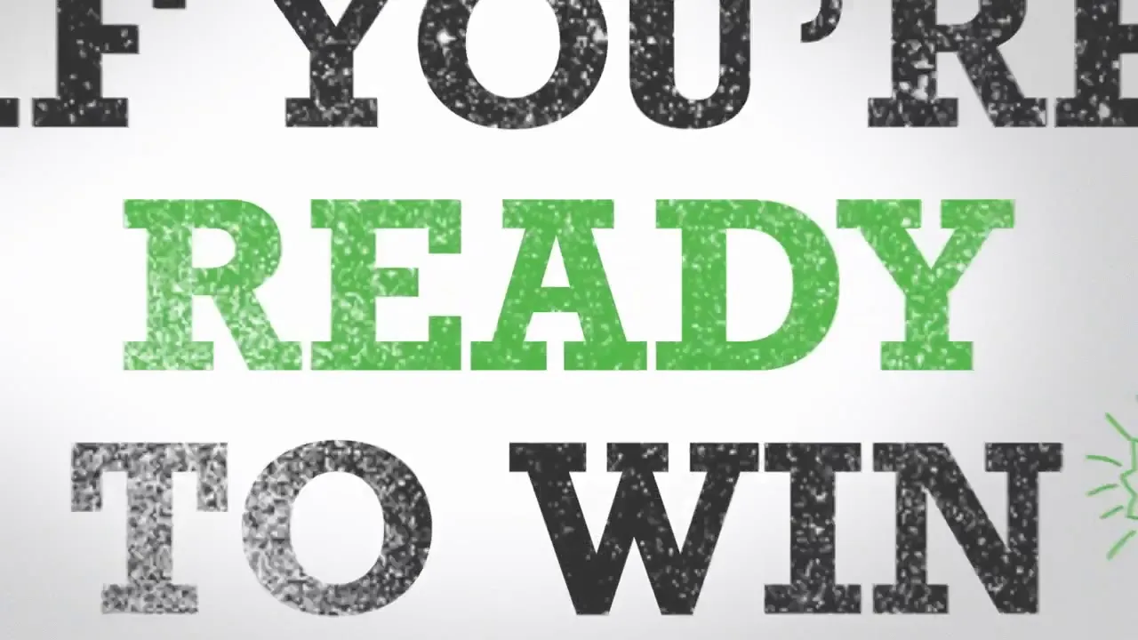 The opening frame of the NikeU trailer: the words ‘If you’re ready to win’ in large stencilled capitals, ‘ready’ in green.